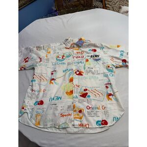 Jams World Vintage Food Art Men’s Vintage Short Sleeve Button Up Shirt Size XL